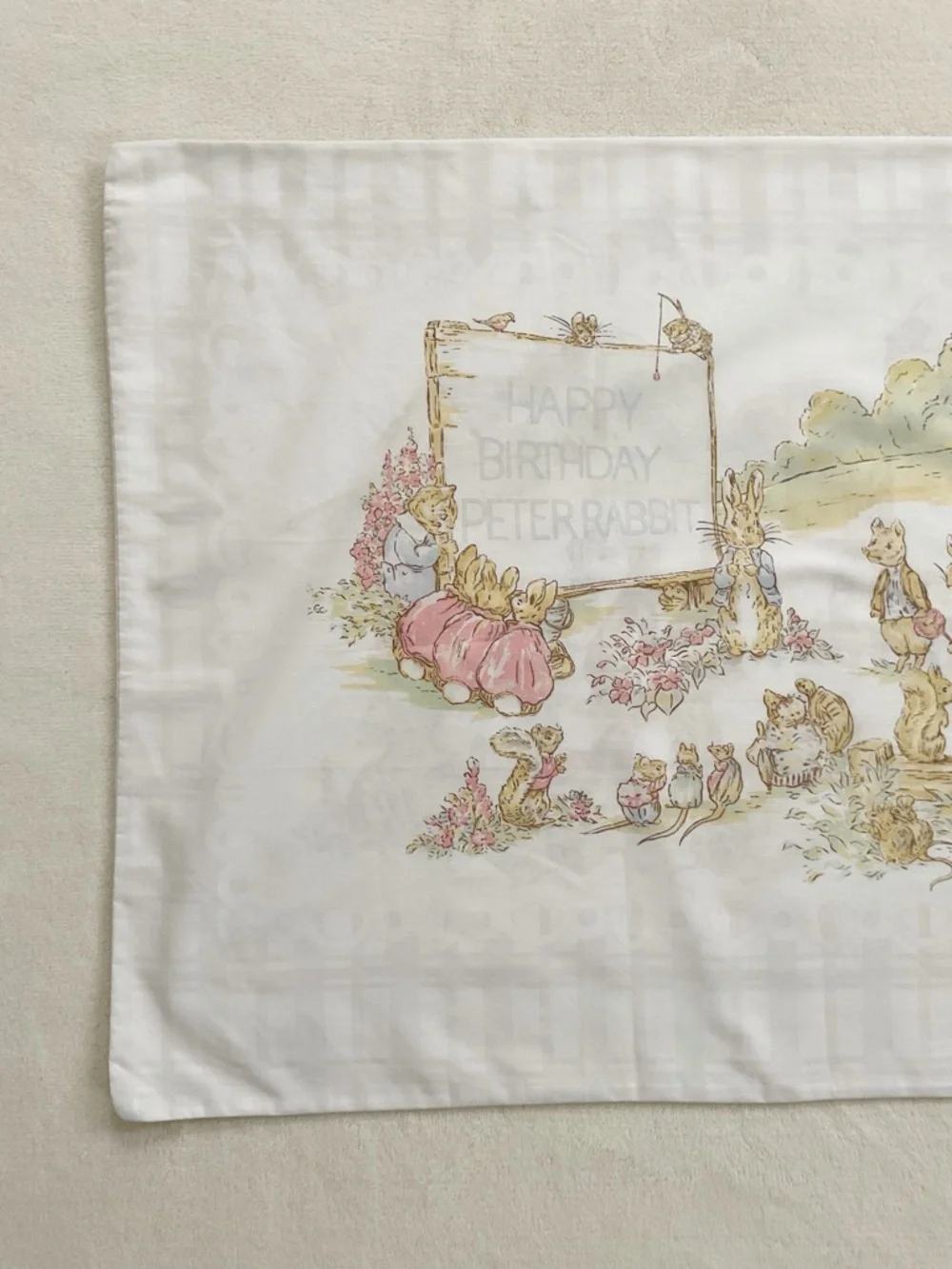 Vintage Cannon Peter Rabbit Birthday Pillowcase Beatrix Potter USA